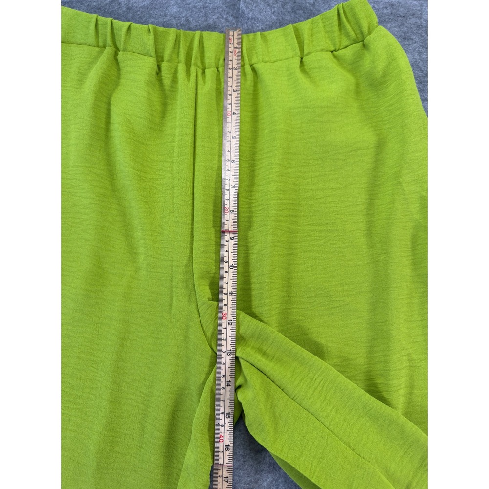 Unbranded Wide Leg Pants Women XL Lime Green Textured Elastic Waist Flowy - Picture 8 of 16